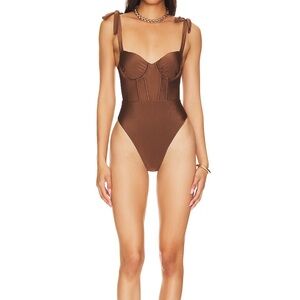 TULAROSA - Brown One-Piece Swimsuit with Tie Straps